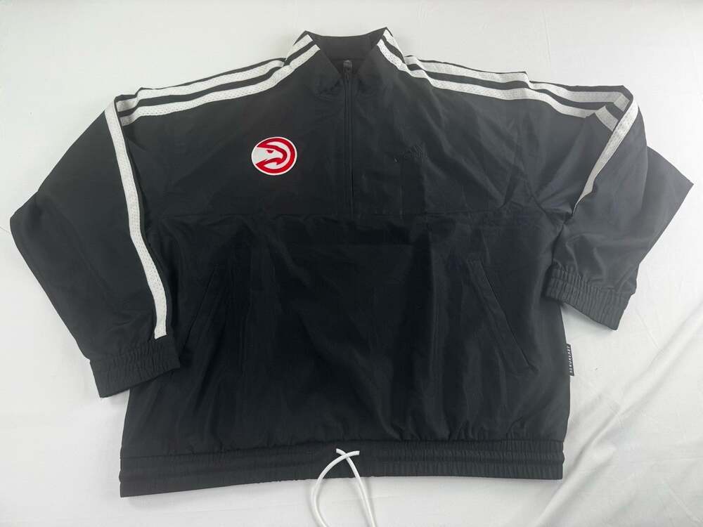 Adidas Atlanta Hawks Member Jacket Mens Large Black 1/4 Zip Windbreaker